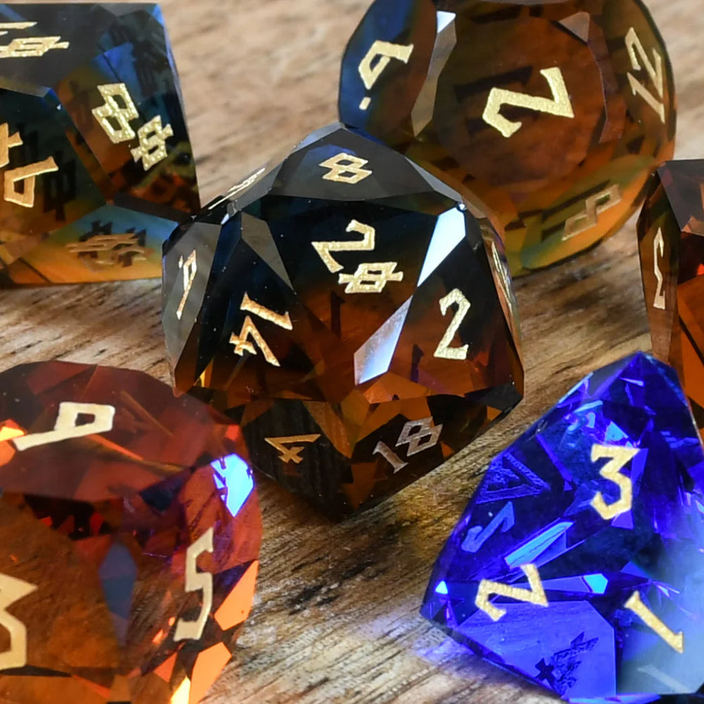 Ice & Fire Multifaceted Glass Dice Set
